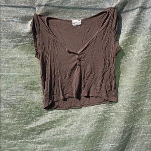 Grey-Brown Cropped Short-Sleeve T-Shirt